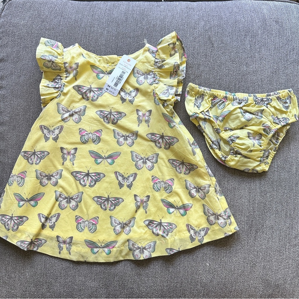GYMBOREE 3-6 mo Baby girls Summer Cotton Butterfly Lined Dress w/ Bloomers